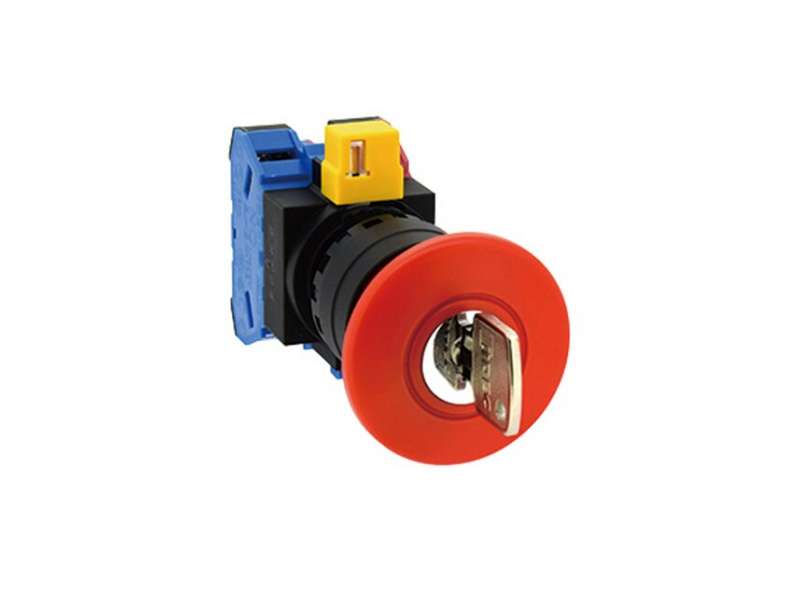 IDEC E-stop HW series, Ø22mm, key reset, Ø40mm mushr, 2NC, plastic bezel; HW1B-X402R