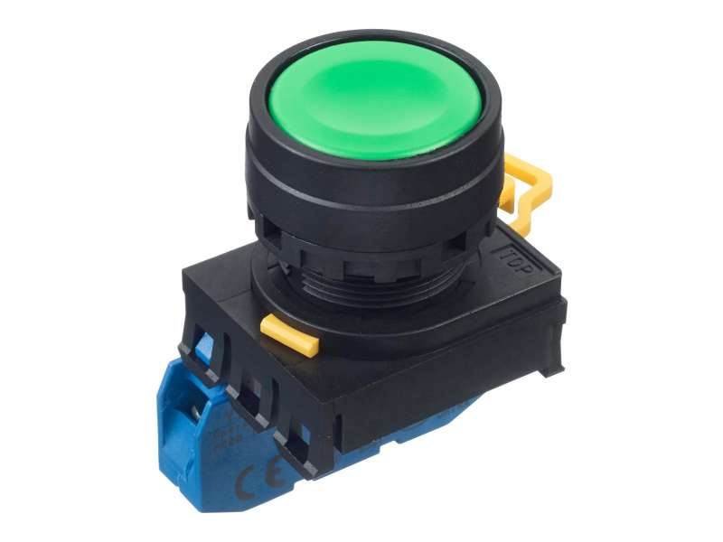IDEC Pushbutton - non illuminated / YW series, Ø30mm button, Maintained, Plastic bezel , 1NO, 0NC Green; YW1B-A1E10G