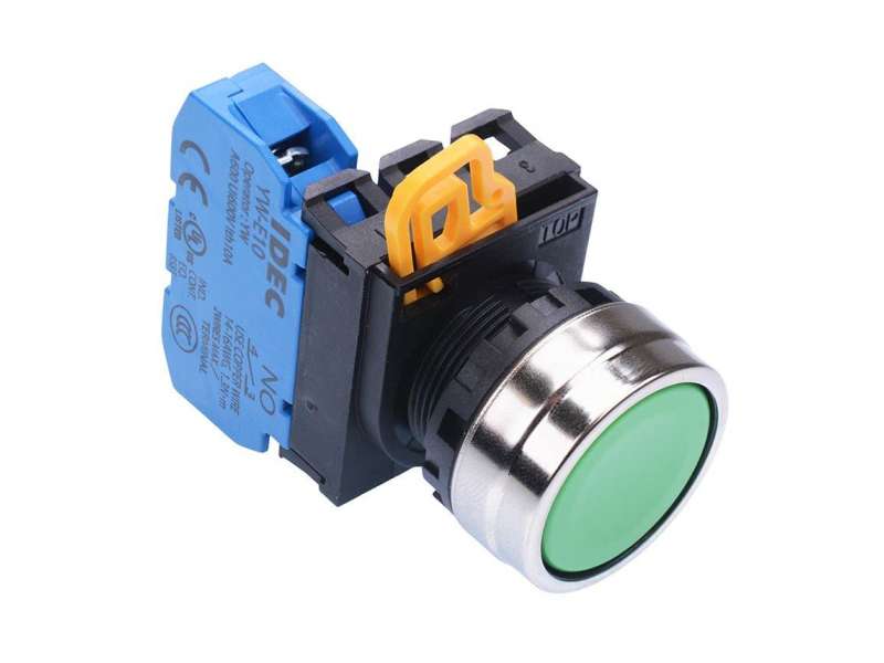 IDEC Pushbutton - non illuminated / YW series, Ø30mm button, Momentary, Metal bezel, 1NO, 0NC White; YW4B-M1E10W
