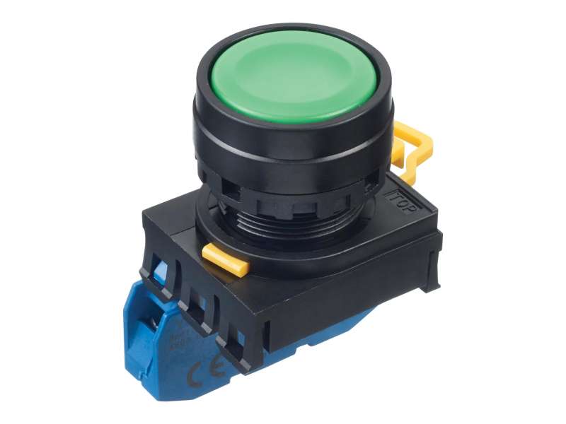 IDEC Pushbutton - non illuminated / YW series, Ø30mm button, Momentary, Plastic bezel , 1NO, 0NC Green; YW1B-M1E10G