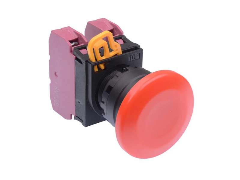 IDEC Pushbutton - non illuminated / YW series, Ø40mm mushroom button, Momentary, Plastic bezel , 0NO, 2NC Red; YW1B-M4E02R