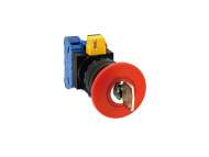 IDEC E-stop HW series, Ø22mm, key reset, Ø40mm mushr, 2NC, plastic bezel; HW1B-X402R