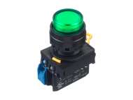 IDEC Pushbutton - illuminated / YW series, Ø30mm dome pilot light /extended button, Momentary, Plastic bezel , 1NO, 0NC Green 24V AC/